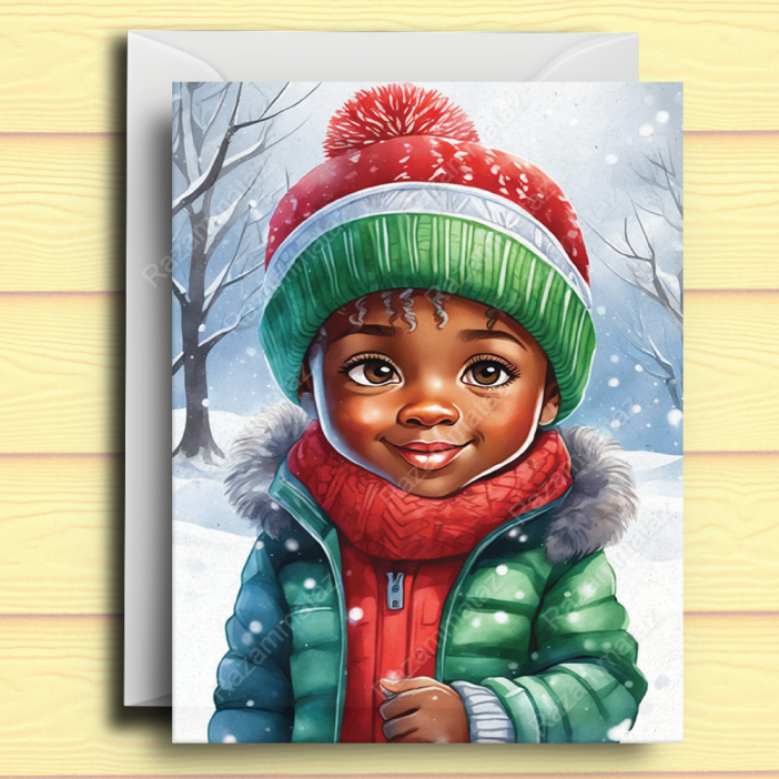 Black Boy B Christmas Card